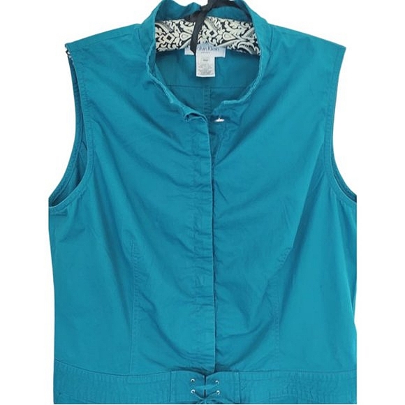 CALVIN KLEIN |  Teal Green Blue Drop Waist Sleeveless Utility Dress | 14 Petite - Picture 2 of 9